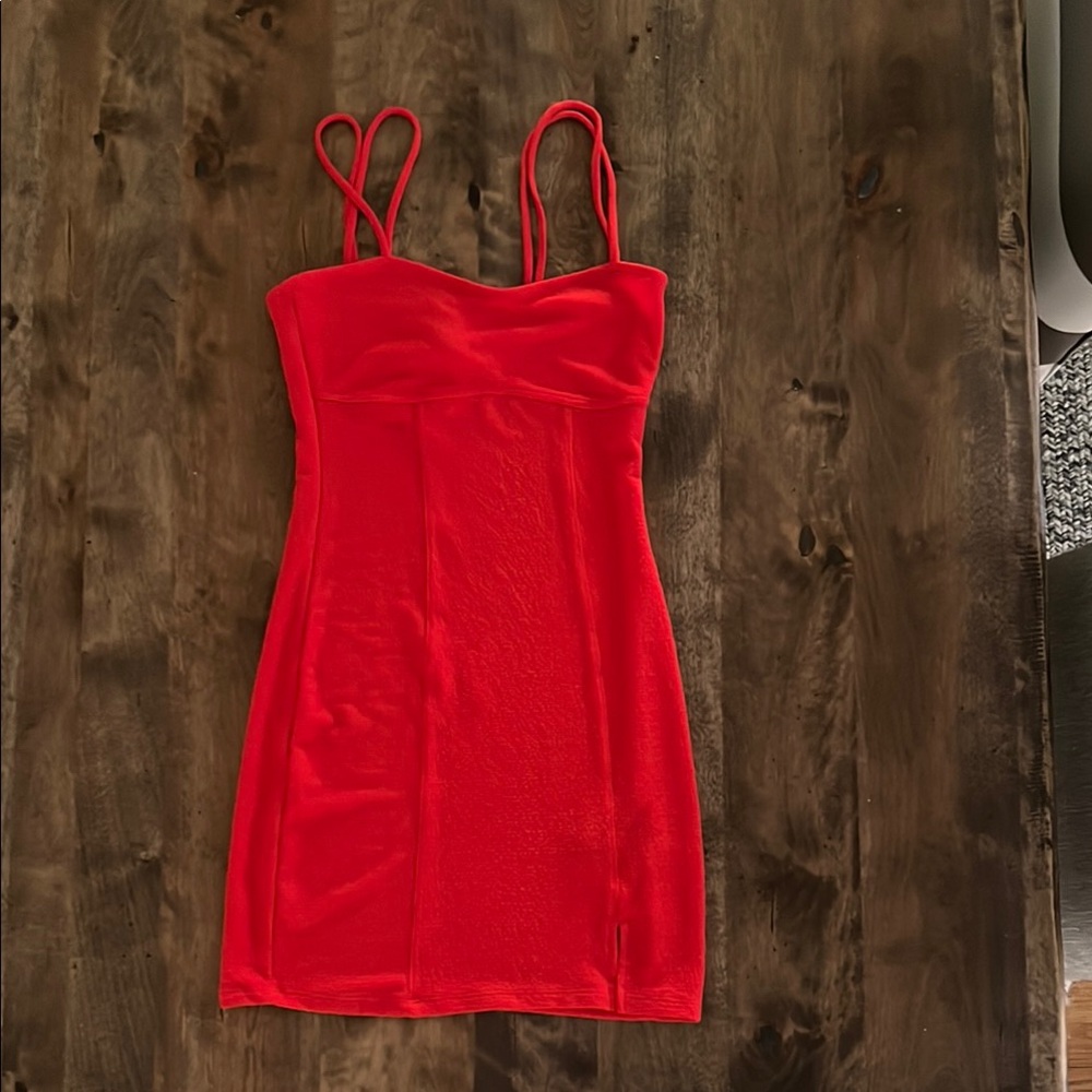 Divided Red Bodycon Mini Dress Spaghetti Strap